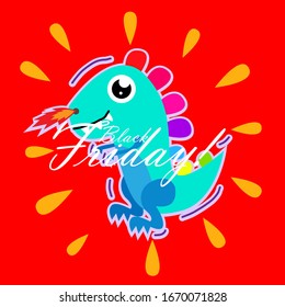 happy friday, beautiful greeting card background or template banner with dinosaur theme. vector design illustration