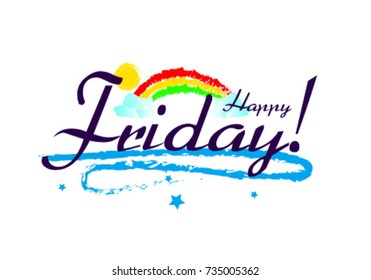 Happy Friday, Beautiful greeting card poster with rainbow background