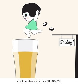 Happy Friday Beer Lover Character illustration