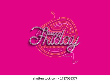 Happy Friday Calligraphic 3d Style Text shopping poster vector illustration Design.