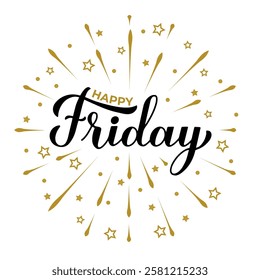 Happy Friday calligraphy hand lettering. Handwritten inspirational quote typography poster. Vector template for banner, sticker, t-shirt, etc