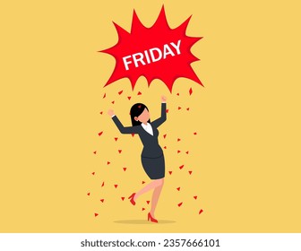 Happy friday concept, Businesswoman feel happy on Friday. happy lifestyle after long and stressful week