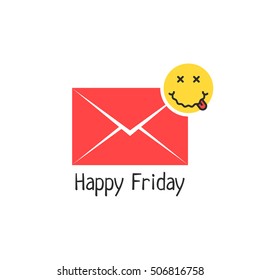 happy friday message with drunk emoji. concept of avatar, alcoholic, inebriation, party hard. flat style trend modern logotype graphic design on white background