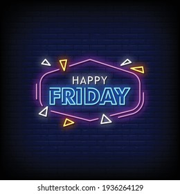 Happy Friday Neon Signs Style Text Vector