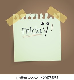 Happy Friday note on vintage torn paper. Vector illustration.