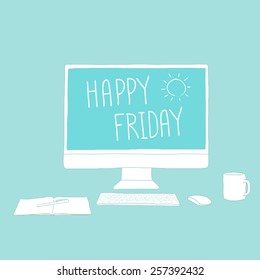 Happy Friday on monitor - Vector