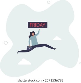 Happy Friday, relax or enjoy last working day and embrace weekend, tried routine day job employee, joyful lifestyle after stressful week long.flat characters.