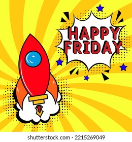 Happy friday Vector Design with Cartoon, Comic Speech Bubble in pop-art style. Happy friday pop art comic style