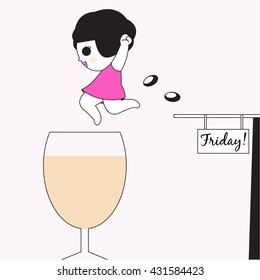 Happy Friday Wine Lover Character illustration