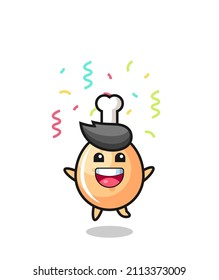 happy fried chicken mascot jumping for congratulation with colour confetti , cute style design for t shirt, sticker, logo element