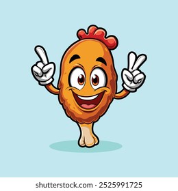 Happy Fried Chicken Piece Food Vector Illustration.