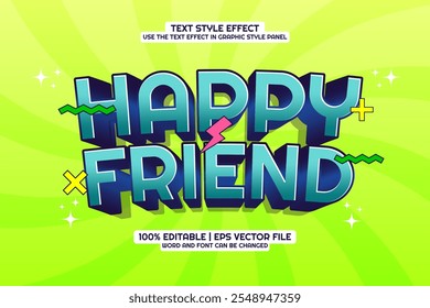 Happy Friend Text Effect Editable 3D Cartoon Style