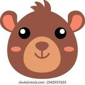 Happy and friendly bear face with a joyful expression, showcasing a cute and cheerful animal character.