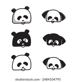 Happy friendly cartoon panda and dog face