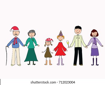 Happy friendly family celebrates the New Year. New Year's Eve
