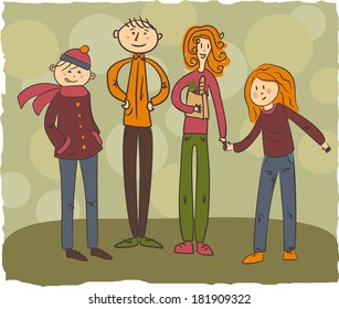 happy friendly family mother, father, son and daughter vector illustration