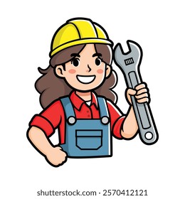 happy friendly female mechanic perfect for garage mascot vector illustration design