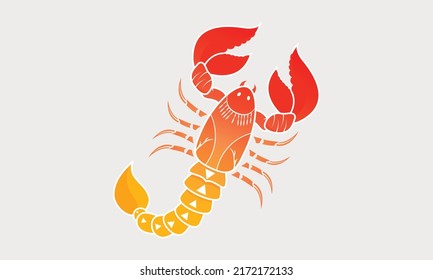Happy friendly graphic hand-drawn scorpion isolated on white background, vector illustration for tattoo, logo