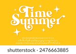 Happy and friendly time summer alphabet. Playful Typography lettering fonts, decorative holiday concept, summer, vacation. Vector illustration