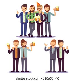 Happy friends, business people at party vector friendly concept. Happiness colleague after work, illustration of business party with colleague.