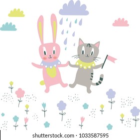 Happy friends cartoon background. Vector illustration