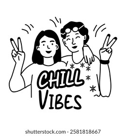 Happy friends with chill vibes typography, glyph style sticker