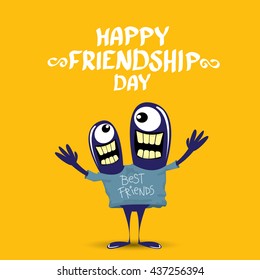 Happy friends day background with funny cartoon monsters. Kids friend background