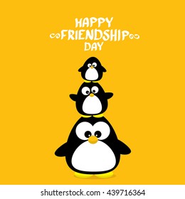 Happy friends day background with funny cartoon penguins. Kids friend background