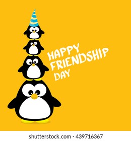 Happy friends day background with funny cartoon penguins. Kids friend background