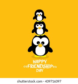 Happy friends day background with funny cartoon penguins. Kids friend background
