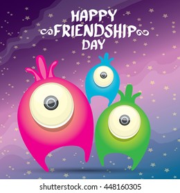 Happy friends day background with funny cartoon monsters. Kids friend background. Friendship concept illustration