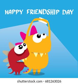 Happy friends day background with funny cartoon monsters. Kids friend background. Friendship day concept illustration