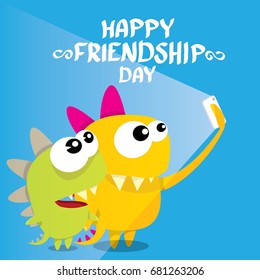 Happy friends day background with funny cartoon monsters. Kids friend background. Friendship day concept illustration