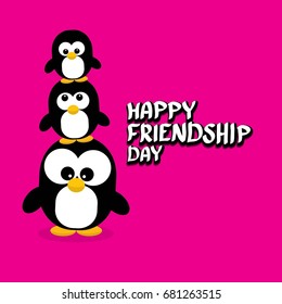 Happy friends day background with funny cartoon penguins. Kids friend background. Friendship day concept illustration