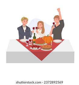 Happy Friends Enjoying Thanksgiving Dinner.Thanksgiving Celebration