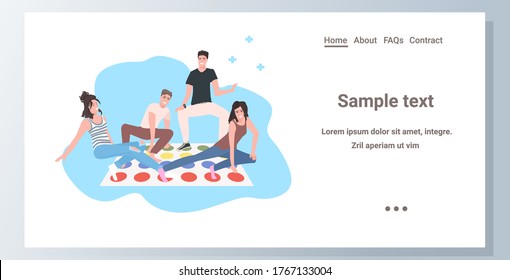 happy friends having fun together people playing twister games at home leisure activity concept horizontal full length copy space vector illustration