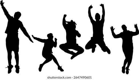Happy Friends Jumping Silhouette on White Background