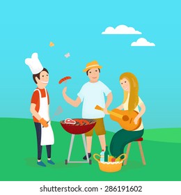 Happy friends on picnic Bbq party