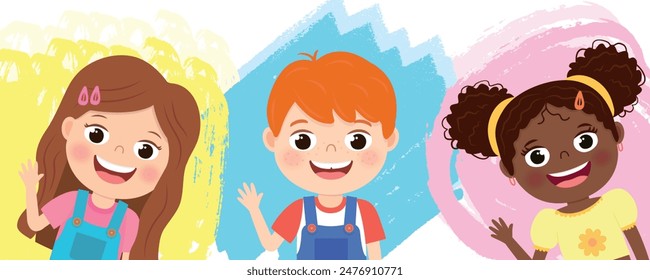 Happy friends preschool kids characters fun