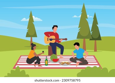 happy friends relaxing outdoors on picnic blanket 2d vector illustration concept for banner, website, illustration, landing page, flyer, etc.