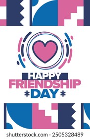 Happy Friendship Day in August. Friends love. Happy holiday, celebrated annual. Social unity. Forever together. Poster, greeting card, banner and background. Vector illustration