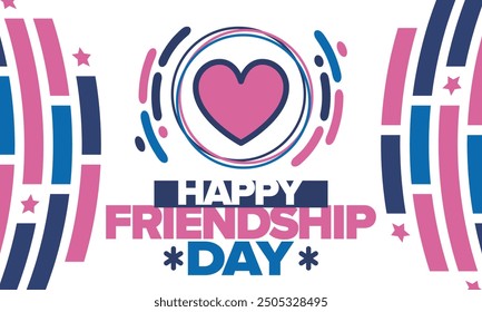 Happy Friendship Day in August. Friends love. Happy holiday, celebrated annual. Social unity. Forever together. Poster, greeting card, banner and background. Vector illustration