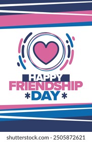 Happy Friendship Day in August. Friends love. Happy holiday, celebrated annual. Social unity. Forever together. Poster, greeting card, banner and background. Vector illustration