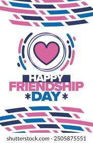 Happy Friendship Day in August. Friends love. Happy holiday, celebrated annual. Social unity. Forever together. Poster, greeting card, banner and background. Vector illustration