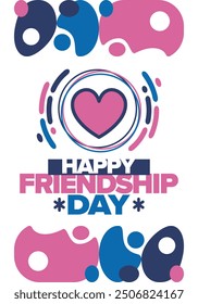 Happy Friendship Day in August. Friends love. Happy holiday, celebrated annual. Social unity. Forever together. Poster, greeting card, banner and background. Vector illustration