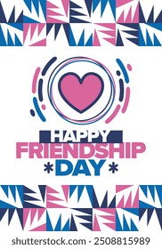 Happy Friendship Day in August. Friends love. Happy holiday, celebrated annual. Social unity. Forever together. Poster, greeting card, banner and background. Vector illustration