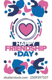 Happy Friendship Day in August. Friends love. Happy holiday, celebrated annual. Social unity. Forever together. Poster, greeting card, banner and background. Vector illustration