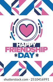 Happy Friendship Day in August. Friends love. Happy holiday, celebrated annual. Social unity. Forever together. Poster, greeting card, banner and background. Vector illustration