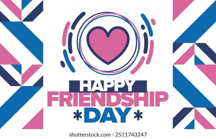 Happy Friendship Day in August. Friends love. Happy holiday, celebrated annual. Social unity. Forever together. Poster, greeting card, banner and background. Vector illustration