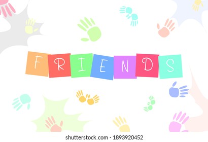 Happy Friendship Day background with cute little boys and girls illustration and colorful text Friends.